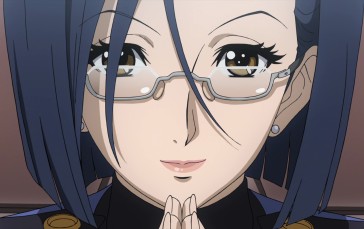Space Battleship Yamato 2199, Smiling, Blue Hair, Brown Eyes, Glasses Wallpaper