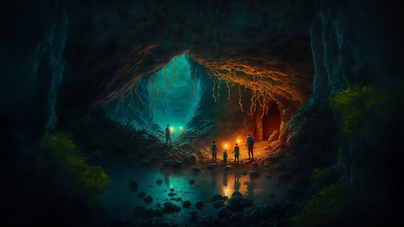 Illustration, Explorers, Cave Wallpaper