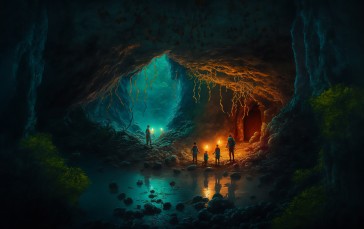 Illustration, Explorers, Cave Wallpaper