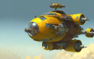 Spaceship, Clear Sky, Yellow, Aircraft, AI Art Wallpaper