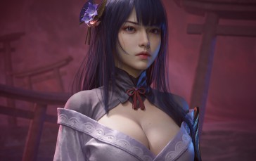 Haowen Yang, CGI, Women, Purple Hair, Knot Wallpaper