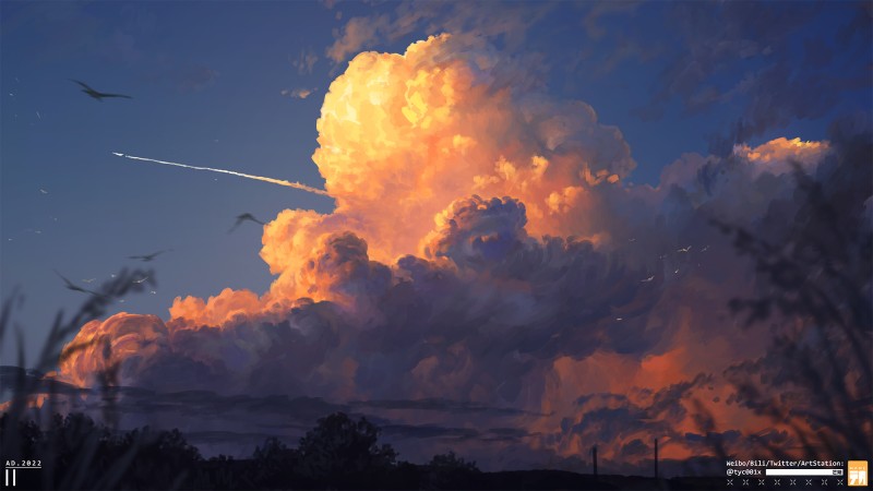 Artwork, Digital Art, Clouds, Sunset Glow Wallpaper