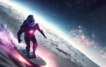AI Art, Space, Astronaut, Surfers, Simple Background Wallpaper