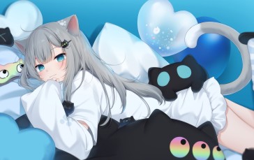 Lying on Front, Anime Girls, Cat Girl, Cat Ears Wallpaper