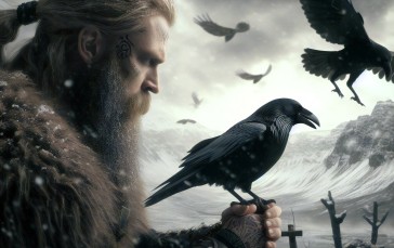 Norse Mythology, Vikings, Valhalla, Raven, Birds, AI Art Wallpaper