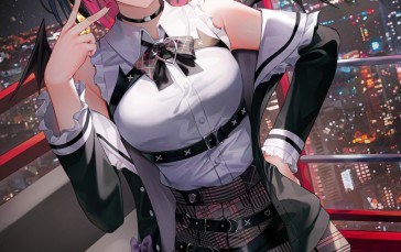 Anime, Anime Girls, Red Eyes, Bat Wings Wallpaper