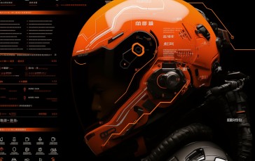 AI Art, Japanese, Helmet, Symbols, Orange Wallpaper