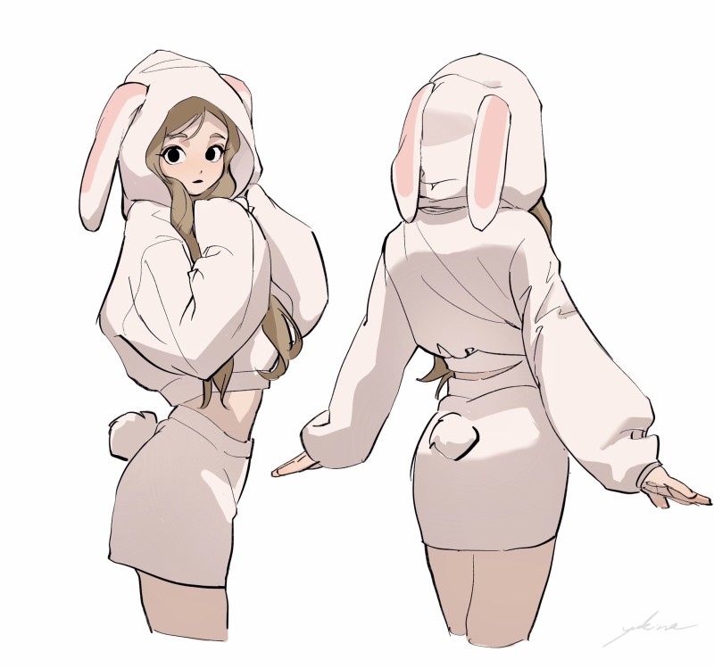 Anime Girls, Sketches, Bunny Girl, Bunny Ears, Simple Background, Hoods Wallpaper