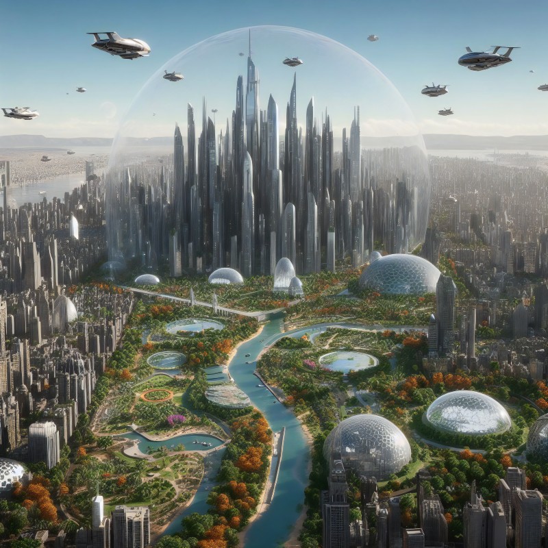 AI Art, New York City, Futuristic, City, Sky, Spaceship Wallpaper