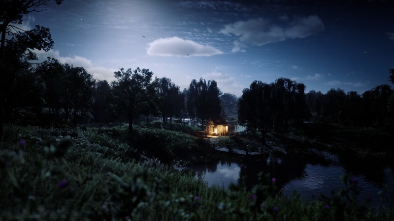 Cabin, Forest, Nature, CGI, Digital Art, Night Wallpaper