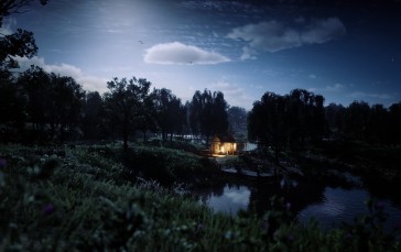 Cabin, Forest, Nature, CGI, Digital Art, Night Wallpaper
