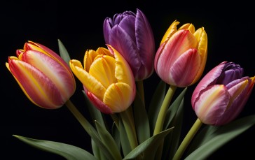 Digital Art, Flowers, Tulips, Simple Background, Black Background Wallpaper