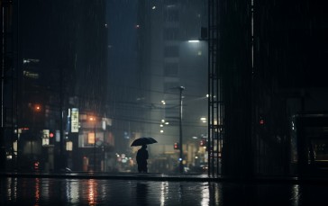 AI Art, City, Umbrella, Alone Wallpaper