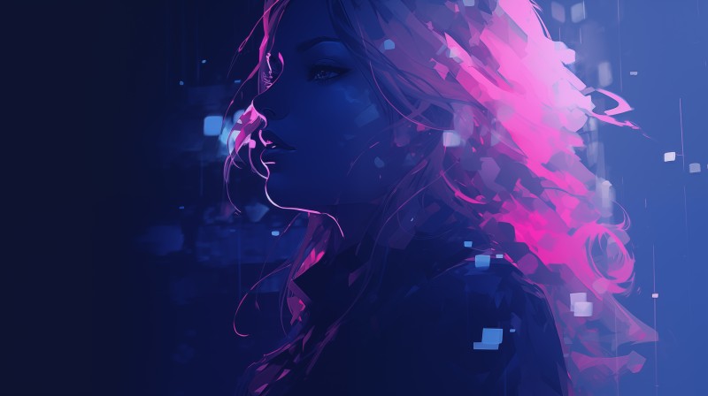 AI Art, Illustration, Women, Pink, Blue Wallpaper