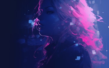 AI Art, Illustration, Women, Pink, Blue Wallpaper