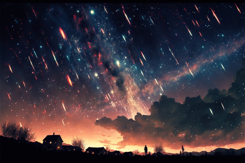 Sky, Stars, House, Landscape, Night, Shooting Stars Wallpaper