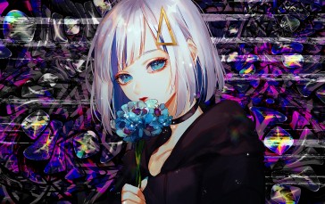 Anime Girls, Creative Coding, Flowers, Blue Eyes, Choker Wallpaper