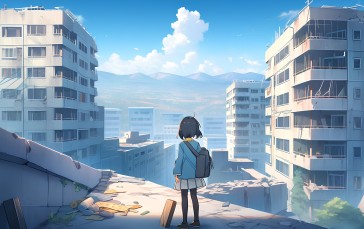 AI Art, Anime Girls, Anime, Building Wallpaper
