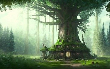 AI Art, Illustration, Forest, Trees Wallpaper