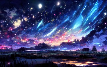 Uomi, Starred Sky, Starry Night, Landscape, Stars, Sky Wallpaper