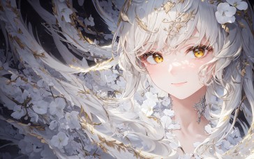 Anime, Anime Girls, White Hair, Yellow Eyes, Long Hair Wallpaper
