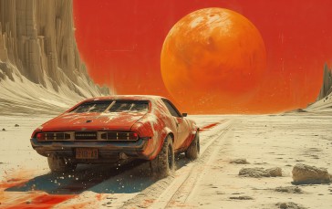 AI Art, Car, Illustration, Desert Wallpaper
