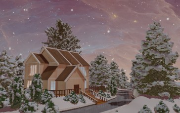 Blender, Building, Snow, House, Trees Wallpaper