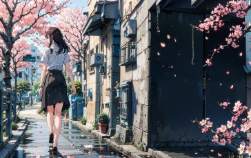 AI Art, Anime, Anime Girls, Flowers, School Uniform Wallpaper