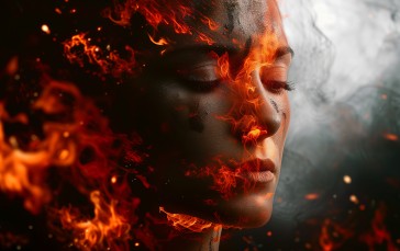 AI Art, Women, Fire, Face Wallpaper
