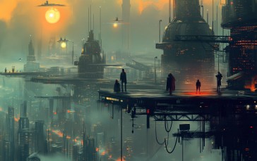 AI Art, Science Fiction, Cyberpunk, City Wallpaper