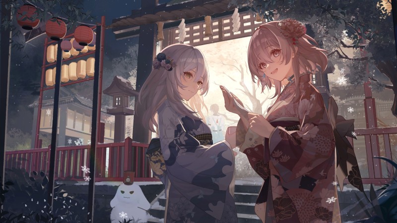 Anime, Anime Girls, Kimono, Yukata, Night Wallpaper