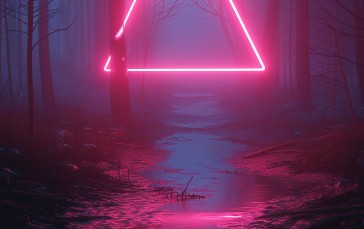 AI Art, Portrait Display, Pink, Neon, Triangle, Forest Wallpaper