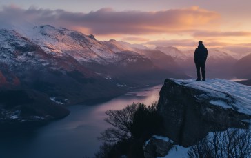 AI Art, Norway, Fjord, Mountains, Men Wallpaper