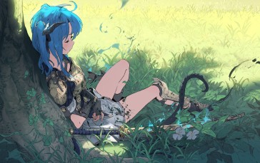 Anime Girls, Girl in Armor, Blue Eyes, Trees Wallpaper