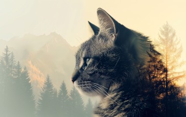 AI Art, Double Exposure, Cats, Forest Wallpaper