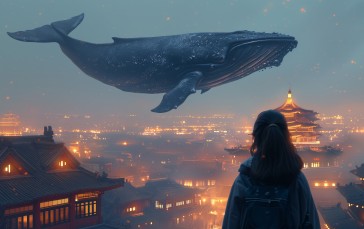 AI Art, Beijing, Whale, Women Wallpaper