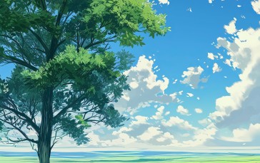 Portrait Display, Green, Trees, Illustration, Anime Wallpaper