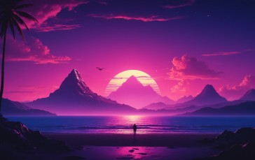 AI Art, Synthwave, Silhouette, Sunset, Colorful Wallpaper