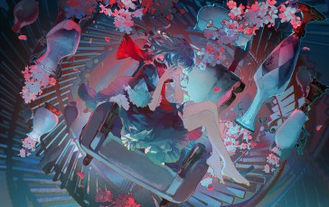Anime, Anime Girls, Flowers, Red Scarfs Wallpaper