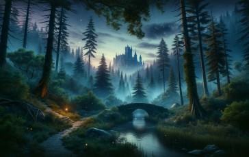 AI Art, Digital Art, Landscape, Fantasy Castle, Forest Wallpaper