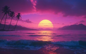 AI Art, Synthwave, Colorful, Beach Wallpaper