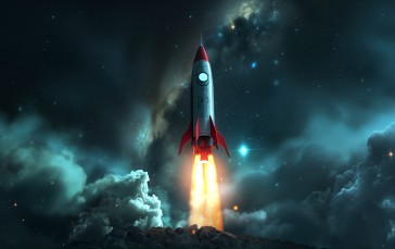 AI Art, Illustration, Rocket, Space Wallpaper