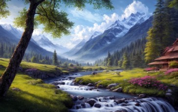 AI Art, Nature, River, Seasons Wallpaper