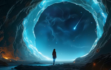 AI Art, Illustration, Ice Cave, Shooting Stars Wallpaper