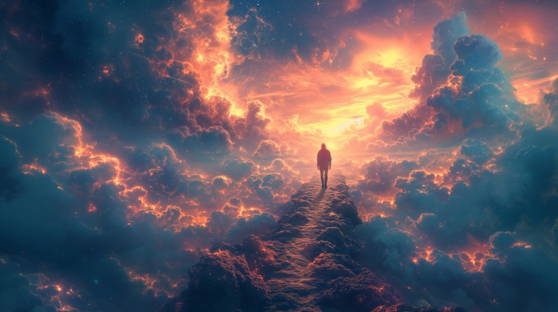 AI Art, Illustration, Heaven and Hell, Clouds, Men Wallpaper