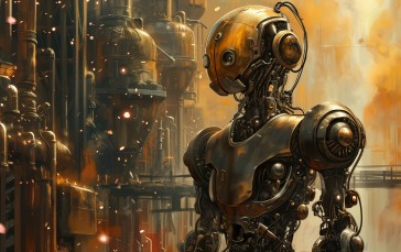 AI Art, Illustration, Atompunk, Robot Wallpaper