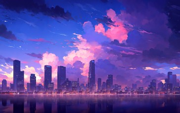 AI Art, Landscape, Night, City, Clouds, Cityscape Wallpaper