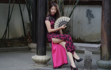 Asian, Model, Women, Long Hair, Dark Hair, Sitting Wallpaper