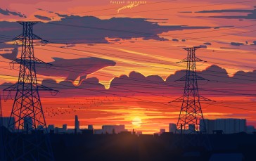 Fangpeii, Digital Art, Artwork, Illustration, Sunset, Clouds Wallpaper
