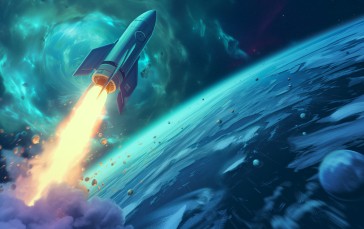 AI Art, Illustration, Rocket, Space, Clouds Wallpaper